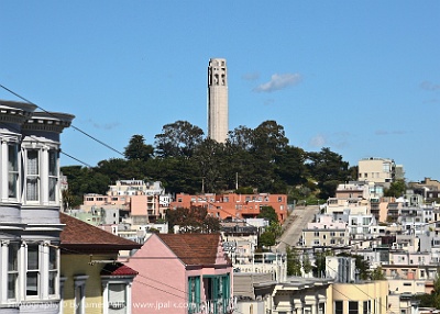 Coit Tower and Telegraph Hill - from Union St at Mason -  San Francisco, California USA